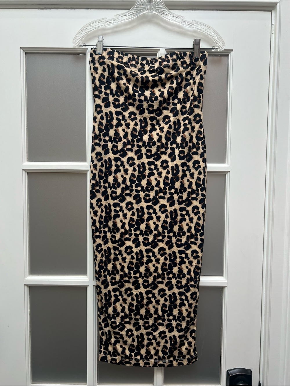 Revamped Strapless Leopard Midi Dress - Beige & Black